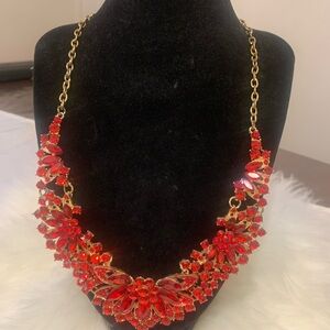 Gold-Tone Red Crystal Statement Necklace